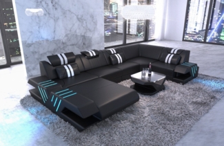 Sofa Dreams Wohnlandschaft Ledercouch Sofa Leder Venedig U Form Ledersofa, Couch, mit LED, wahlweise mit Bettfunktion als Schlafsofa, Designersofa