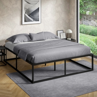 skølm 'Bragi' Bett 180x200 cm, Metall, schwarz, Höhe 45 cm hoch, Doppelbett mit Lattenrost