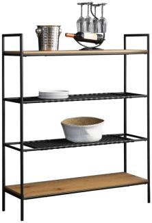 Bücherregal 110 x 34 x 129 cm Metall Schwarz aus MDF Natur mit Polyrattanböden