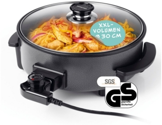 GOURMETmaxx Elektrische Pfanne 1500W metallic schwarz 42cm mit Deckel & Trenner, Pasta Pizza ohne Herd zubereiten Antihaftbeschichtung mit Cool-Touch