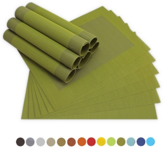 matches21 HOME & HOBBY Platzset Tischsets BORDA 12er Set Oliv-grün als Tischuntersetzer, (12-St), Abwaschbare Platzsets als Tischunterlagen für Ess-Tisch Tisch-Deko