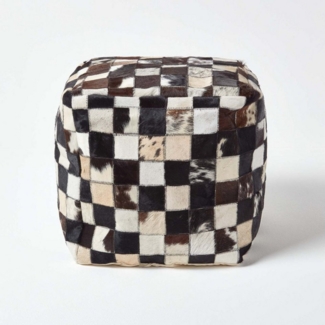 Homescapes Pouf Designer Hocker Pouf Patchwork Lederhocker braun