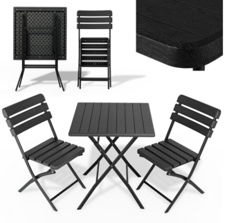 Onbest Balkonset Holzoptik mit Stahlgestell, (3-tlg), Wetterfest, 1 Tisch, 2 Stühle