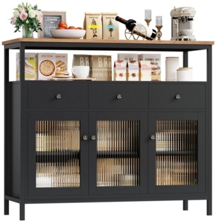Homfa Sideboard Küchenschrank mit Glastüren und Schubladen, für Küche Wohnzimmer Esszimmer, verstellbare Ablage, Schwarz