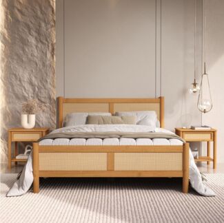 IDIMEX Massivholzbett CEFIRA, Doppelbett 140x200 cm aus Massivholz mit Rattangeflecht Eiche Finish