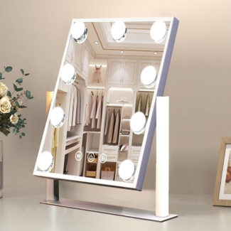 oyajia Schminkspiegel Drehbar Schminkspiegel mit LED Beleuchtung 3 Lichtfarbe Dimmbar Touch (360° Drehbar Kosmetikspiegel, Rechteckig Spiegel 30x41cm mit 12 LEDs), HD bleifreier Spiegel Stabile Standfuß,für Schlafzimmer Kosmetikstudio