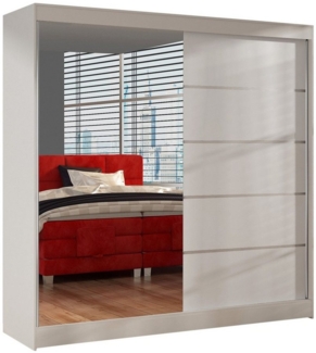 Sofnet Kleiderschrank Basti III (mit Spiegel, Schiebetüren und Kleiderstange) Schwebetürenschrank mit 2 Türen, Schiebetürenschrank - 200x215x58 cm