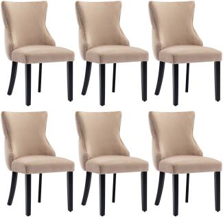 Merax 6er Set Stuhl Beige Samt Esszimmerstuhl, mit Knopfsteppung, Gestell aus Massivholz, Beige(Set, 6 St)