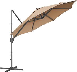 Songmics Sonnenschirm, Ampelschirm, 300 cm, 28 Solar-LED-Leuchten, UPF 50+, Gartenschirm, um 360° drehbar, Neigungswinkel stufenlos verstellbar, mit Kurbel, Kreuzfuß,kamelbraun