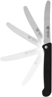 Klappbares Frühstücksmesser, mit Etui, Wellenschliff, Schwarz