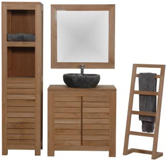 Badmöbel Set Bjurholm Teak Massivholz - Breite vom Unterschrank: 90 cm - Breite vom Spiegel: 150 cm - Anzahl Hochschränke: 1 Hochschrank - Handtuchhalter: ohne Handtuchhalter