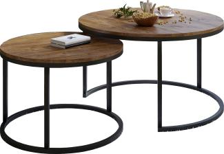 Domando Couchtisch Garda Industrial für Wohnzimmer Durchmesser 70cm, pulverbeschichtetes Metallgestell in Schwarz und Eiche Stirling