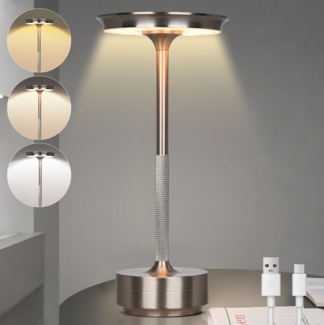 LMaxhome USB-Tischleuchte LED Wiederaufladbare Kabellose Akku Tischlampe mit Touch-Schalter IP54 (1-St, Intelligente LED-Leuchte mit Speicherfunktion), Wasserdichtes Aluminium Moderne Nachttischlampe für Schlafzimmer Außen