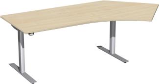 Elektro-Hubtisch 135° 'Flex' rechts, höhenverstellbar, 216x113 cm, Ahorn / Silber