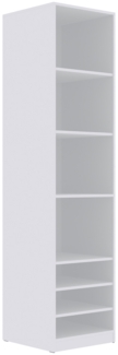 Marmex Möbel TRES 05B Hochregal mit Einlegeböden, offener Kleiderschrank mit Ablagen für Kleidung, Schuhe, laminierte Spanplatte, weiß, 50x206x51 cm