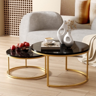 OKWISH Couchtisch Runder Satztisch (Wohnzimmertisch, Sofatisch, 2-St, Großer Tisch:80 x 80 cm, Kleiner Tisch: 60 x 60 cm), geschachtelter Beistelltisch