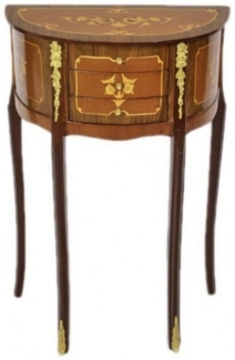 Casa Padrino Beistelltisch Barock Kommode Mahagoni Intarsien / Gold mit 3 Schubladen - Nachtschrank Antik Stil