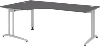 bümö Eckschreibtisch groß, Serie 200x120 cm, Tischplatte aus Holz in graphit, Gestell aus Metall - Schreibtisch L Form, großer Tisch für's Büro, Computertisch, Bürotisch, BS-82-G