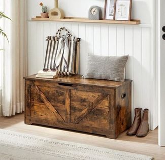 Vasagle Aufbewahrungsschrank, Spielzeugtruhe, Schuhbank, Sitztruhe, Sitzbank mit Stauraum, Sicherheitsscharniere, Holzspanplatte, vintagebraun, 100 x 40 x 46 cm