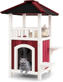 KOMFOTTEU Tierhaus Katzenhaus katzenbett, mit Balkon & 2 Plattformen, 58 × 50 × 87 cm