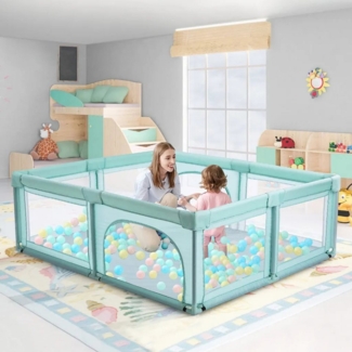 Comomy Laufgitter (Laufstall Baby Spielzaun 200x160cm), mit Ozeanbälle, Basketballkorb, Tragetasche