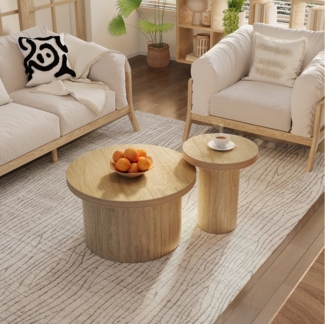 HAUSS SPOLE Couchtisch doppelter runder Tisch, Beistelltisch mit Naturholzlatten natur (Wohnzimmertisch, Beistelltisch, 2-St, doppelter runder Tisch), mit Naturholzlatten