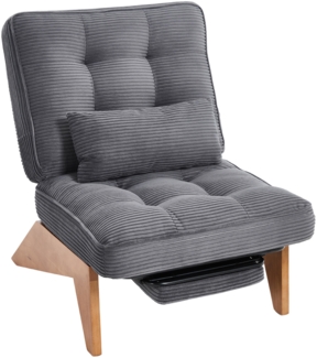 LVHOM Relaxsessel mit liegefunktion, Loungesessel mit Lendenkissen und ausziehbarer Fußstütze, Massivholzgestell, verstellbarer Rückenlehne, ohne Armlehnen, Grau