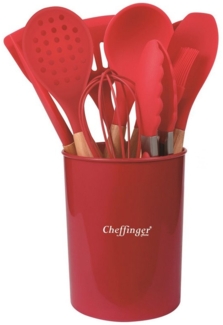 Cheffinger Küchenorganizer-Set Cheffinger 12-tlg Küchenhelfer Kochbesteck Silikon Holzgriff Rot