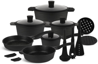 Edenberg Topf-Set 15 Tlg Schwarze Töpfe Bratpfannen und Kasserolle Glasdeckel Keramik, Aluminium, Edelstahl, Keramik (Es ist eine perfekte Geschenkidee für jeden Anlass, Bestseller-Topfset – höchste Qualität und Funktionalität)