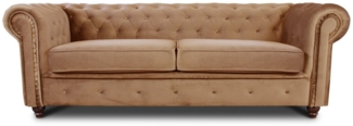 Sofa Chesterfield Asti 3-Sitzer, Couchgarnitur 3-er, Sofagarnitur, Couch mit Holzfüße, Polstersofa - Glamour Design, Velours (Beige (Velvet 28))