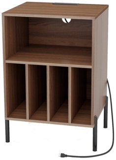 COSTWAY Nachttisch, Plattenspieler-Ständer mit Ladestation, Regal