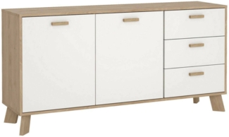 Dmora Kommode Pepito, Wohnzimmerbuffet, Wohnzimmer-Sideboard, Moderne Küchen-Speisekammer, 147x39 h73 cm, Eiche und Weiß
