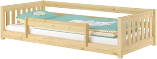 Niedriges Kinderbett Bodenbett 90x200 Kiefer massiv Zubehör wählbar V-60.28-09mit Kindersicherung und Rollrost inkl.