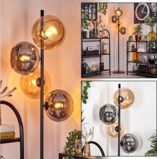 hofstein Stehlampe Stehlampe aus Metall/Glas in Schwarz/Bernstein/Rauch mit Fußschalter, ohne Leuchtmittel, Stehleuchte im Retro/Vintage-Design mit Glasschirmen (20 cm), E14