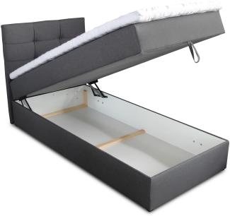 Sofnet 'Best Mini' Boxspringbett mit Bonell-Matratze, Bettkasten und Topper, Webstoff, Dunkelgrau, 100 x 200 cm