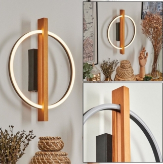 hofstein Wandleuchte moderne Wandlampe aus Metall/Holz/Kunststoff in Schwarz/Natur/Weiß, LED fest integriert, 3000 Kelvin, Leuchte im modernen Design, (30 cm), 16 Watt, 500 Lumen, 3000 Kelvin