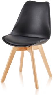 Esszimmerstühle Scandi Stil - Stuhlbeine aus Massivholz Buche - Kunststoff-Sitzschale mit Sitzpolster aus Kunstleder 1 Stuhl Schwarz