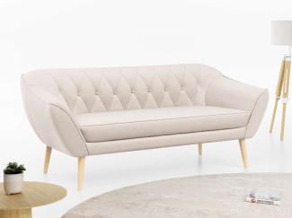 Sofa, Skandinavischer Stil, Holzbeine - PIRS - 3 Sitzer - Beige - Velours