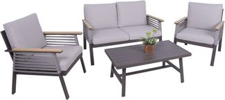 Gartenloungeset JARLE - Kunststoff, Olefinseilbespannung, Hellgrau | Gartenmöbel Set Garten Loungegruppe Lounge-Set Pool Loungegarnitur