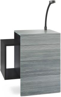 Vladon Nachttisch Queens, Nachttischschrank mit 2 Schubladen und 1 seitlichem Fach zur Wandmontage, Schwarz matt/Avola-Anthrazit, inkl. LED Flexi Lampe schwarz (60 x 63 x 36 cm)