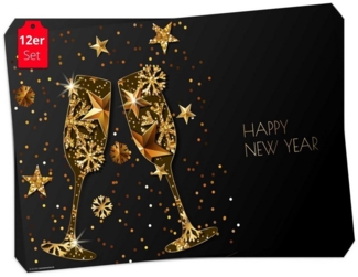 Tischsetmacher Platzset Tischsets I Platzsets - Silvester - Sektgläser Grafik, (aus Naturpapier in Aufbewahrungsmappe, 12-St, 44 x 32 cm / schwarz-gold), Made in Germany