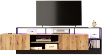 SeedWave Lowboard Holzoptik TV Schrank Fernsehtisch mit LED-Regalen und Staufächer, Mit Offene und Geschlossene Fächer