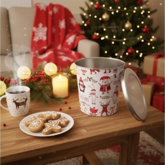 Macosa Home Keksdose Gebäckdose XL Metall Rot Weiß od. Wichtel, (Blechdose Plätzchenaufbewahrung, Plätzchen Vorratsdose Weihnachten), 23 cm rund Keksdose Aufbewahrungsdose