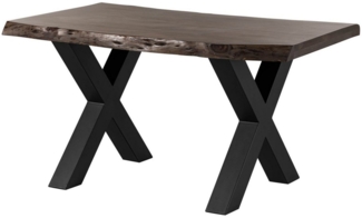 Massivmoebel24 Baumkantentisch FREEFORM (Baumtisch Akazie 160x90x77 grau / X-Beine anthrazit FREEFORM 5)