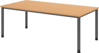 bümö höhenverstellbarer Schreibtisch H-Serie 200x100 cm in Buche, Gestell in Graphit - PC Tisch für's Büro manuell höhenverstellbar, Computertisch verstellbar, HS-2E-6-G