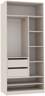 Marmex Möbel TRES SET 13C offener Kleiderschrank mit Schubladen, Einlegeböden und Kleiderstange, laminierte Spanplatte, graubeige cashmere, 90x206x51 cm