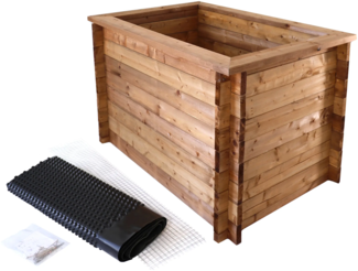 Massives Hochbeet aus Holz, 145 cm lang, Frühbeet als Set mit Noppenfolie und Nagerschutzgitter