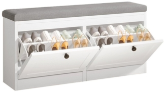 VOWNER Schuhschrank mit 2 Klappen, Sitzbank mit Sitzkissen 106 × 32 × 52 cm
