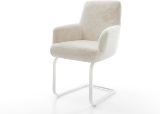 Freischwinger Heira-Flex mit Armlehnen Plüsch Creme-Weiß Freischwinger flach Weiß Taschenfederkern
