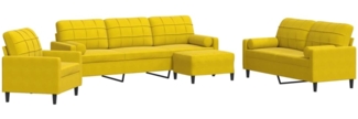 vidaXL 4-tlg. Sofagarnitur mit Kissen und Nackenrollen Gelb Samt 3278467